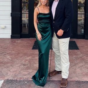 Emerald green satin dress